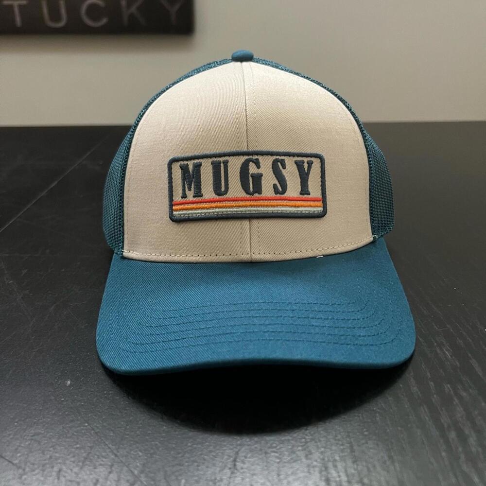 Mugsy Trucker Hat Teal Cream Retro Logo Patch Snapback OSFM